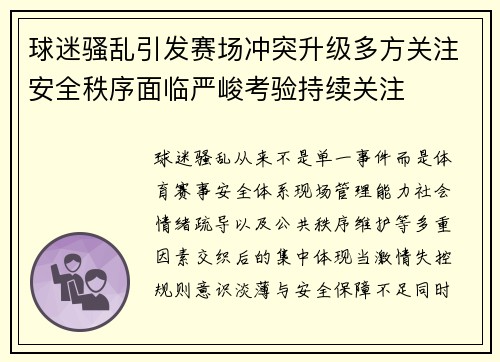 球迷骚乱引发赛场冲突升级多方关注安全秩序面临严峻考验持续关注