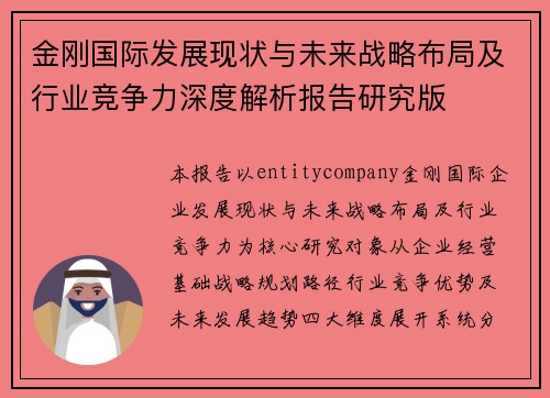 金刚国际发展现状与未来战略布局及行业竞争力深度解析报告研究版